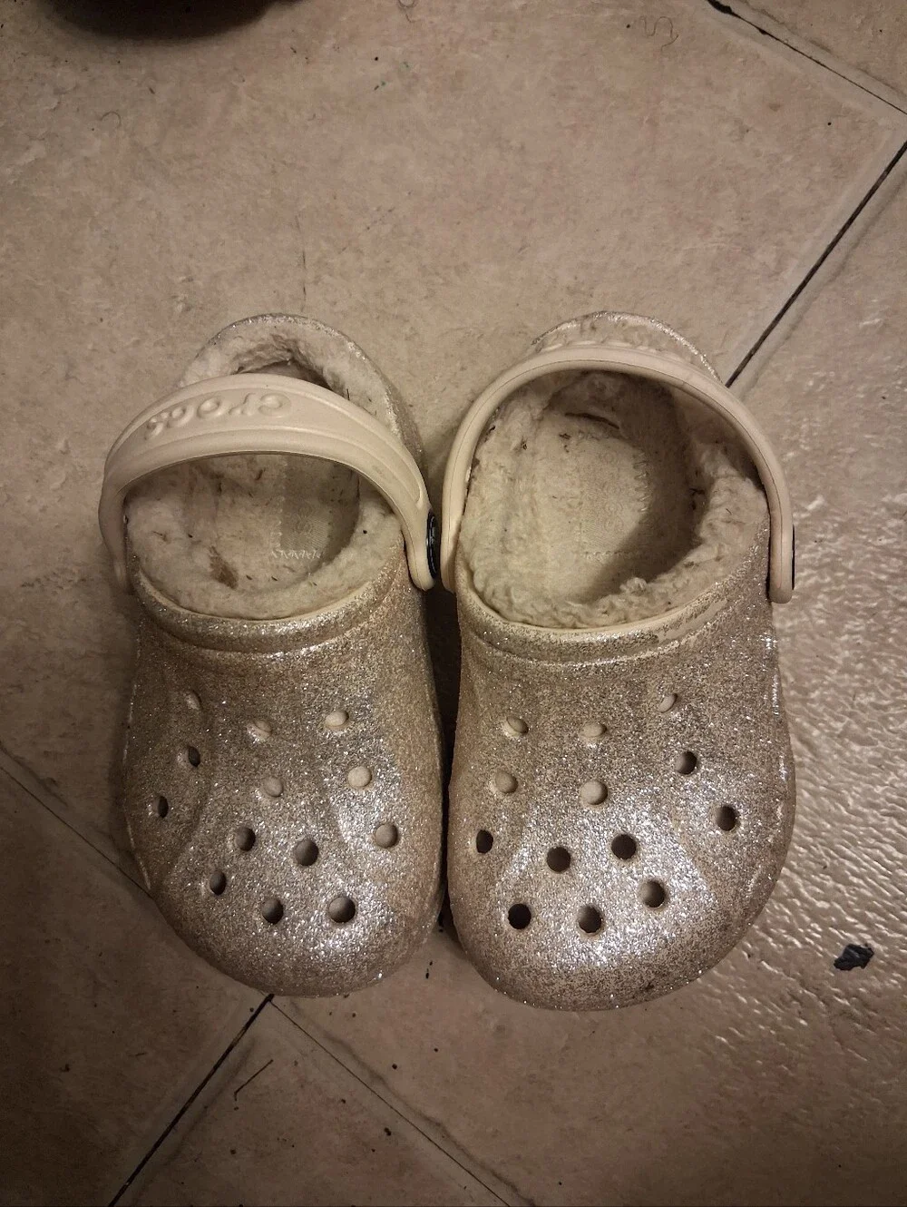 Kids Glitter Lined Clog - Cream/Sparkle Size C 7